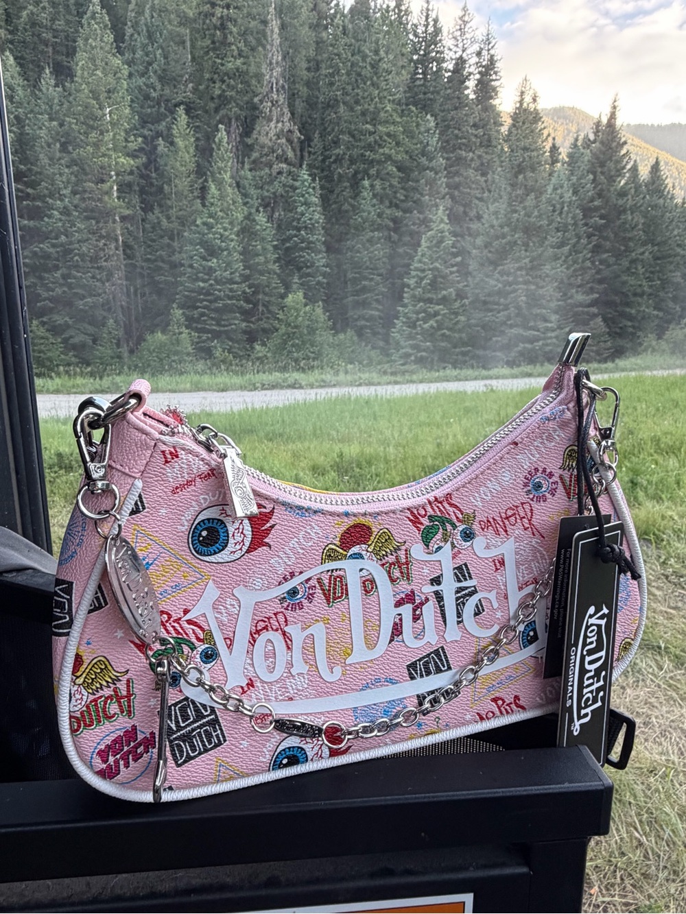 Von Dutch Pink Graphic Shoulder Bag